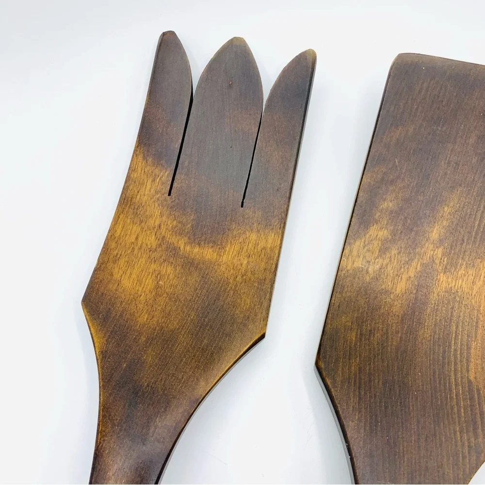 Vintage Mid-Century Wooden Wall Art – 18” Large Fork & Spatula Set